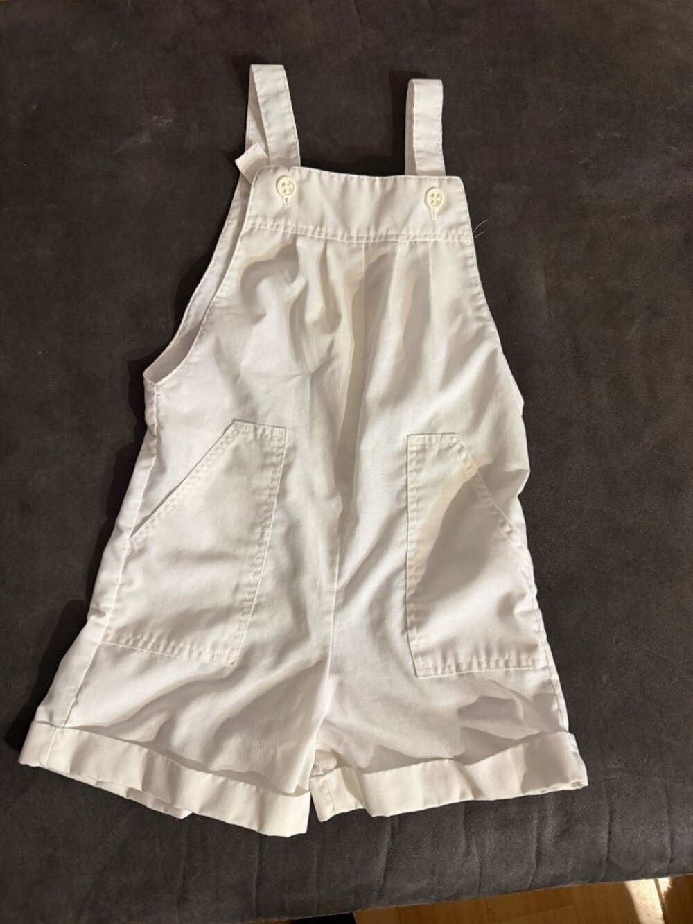 Vintage Kids Health Tex White Cotton Short Overalls With Adjustable Straps & Poc